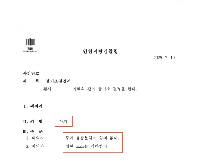 불기소결정서