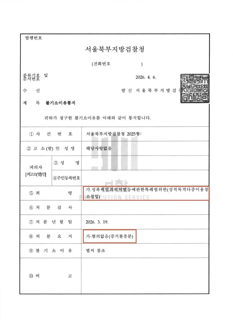 불기소이유통지서